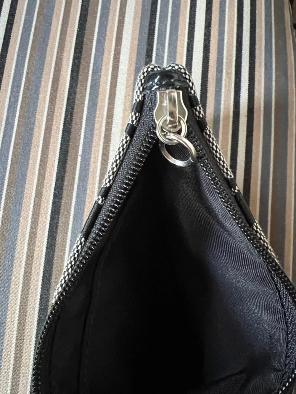 Coach Black and Silver Signature Canvas Wristlet with Logo Tag - Picture 3 of 4